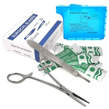 Dermaplaning Cleaning Kit - Box of 100 Blades #10R, Handle No 3, Blade Removers