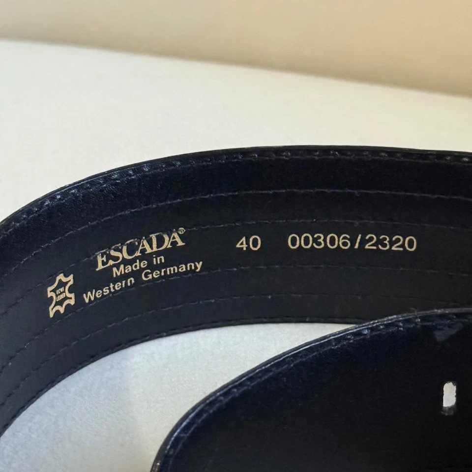 ESCADA Vintage Cuero Negro Azul Gamuza Horsebit Hebilla Talla 40 Foto 2 de 4