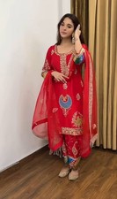 Classic Look Natural Crap Silk Red Salwar Kameez With Dupatta For Function