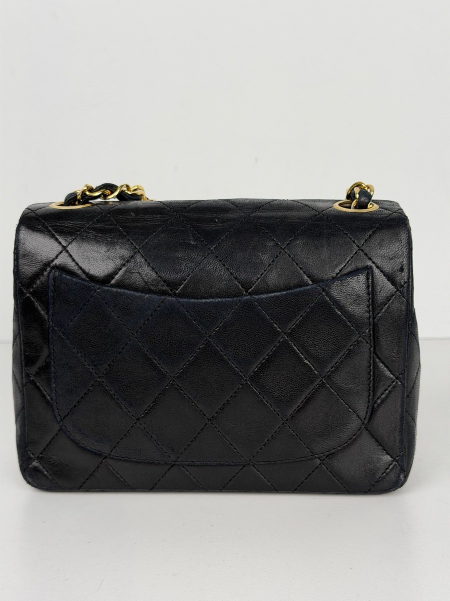 Chanel Vintage Mini Square Classic Flap bag Black Lambskin Leather