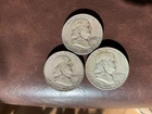 3) US Silver Franklin half dollars $1.50 Face. Over One Troy Ounce of Silver