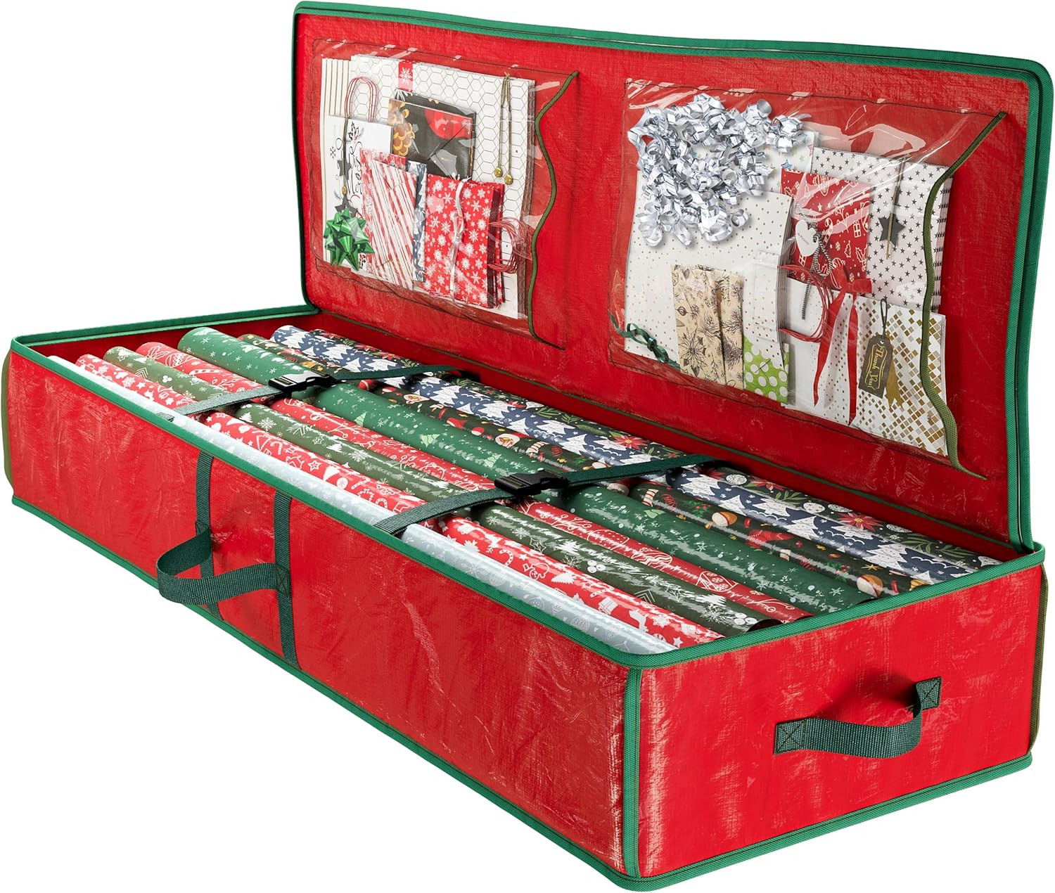 Heavy Duty Red Christmas Wrapping Paper Storage Organizer Bag  