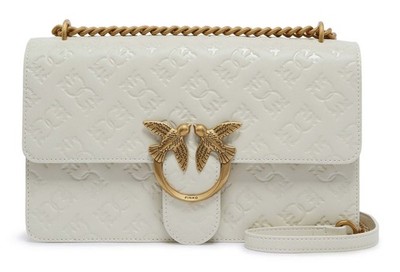 PINKO Love One Classic DC Shoulderbag Umhängetasche Bianco Seta - Antique Gold