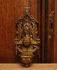 Antique Large catholic bronze brass holy water font wall plaque Gothic