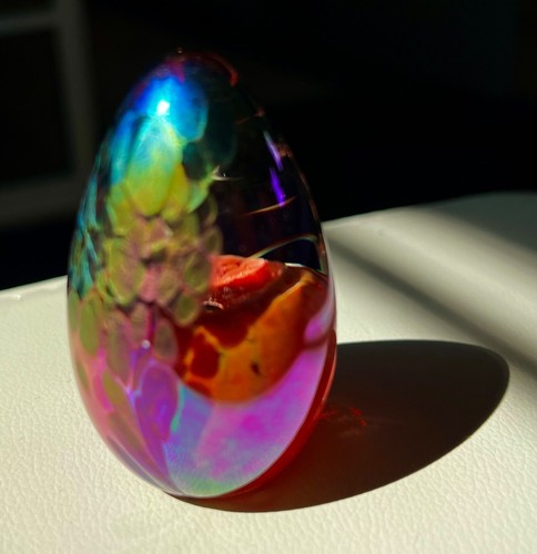 1987 Iridescent Art Glass EGG Decor Paperweight MT ST HELENS ASH Roger Vines MSH - Picture 5 of 10