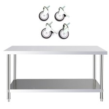 Mobile Commercial Catering Table Kitchen Work Bench On 4 Castors Stainless Steel