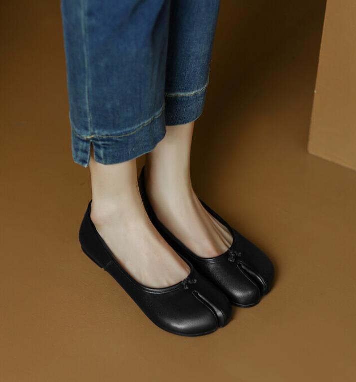 Womens Fashion Leather Tabi Split Toe Slip On Ballerinas Ballet