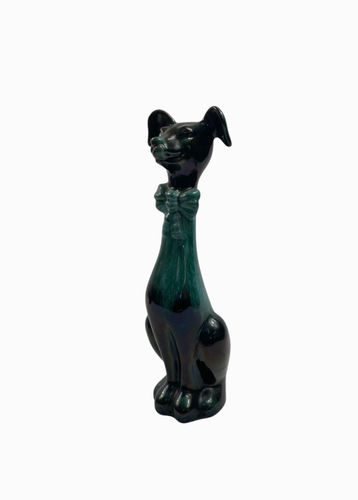 Blue Mountain Pottery Green Drip Glaze Bow Tie Winking Dog Ornament