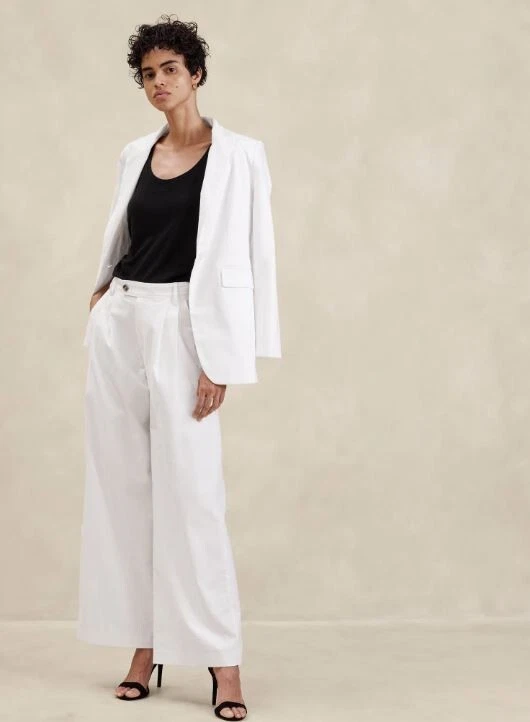 NUEVO CON ETIQUETAS Banana Republic Factory PANTALÓN PLISADO PIERNA ANCHA MEZCLA LINO 6 Blanco #851121
