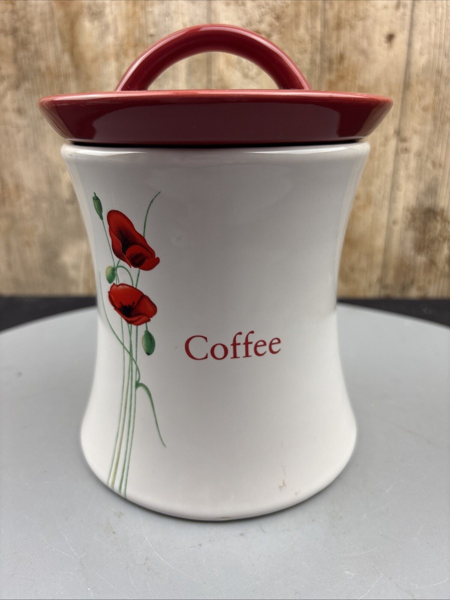 Dunelm Poppy Coffee Storage Jar/Canister Ceramic White/Red, Excellent  Condition