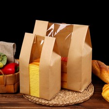 UK 50 Packs of Food Bread Kraft Paper Bag with Window for Sandwiches Packing Bag
