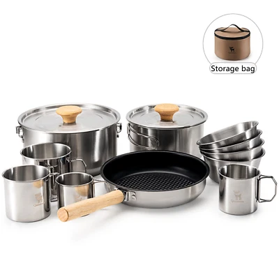 Qunature 2-4 Person Camping Kochgeschirr Set Kochset Töpfe Bratpfanne Kettle Kit