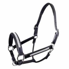 Leather Horse Bridle Halter 4 Row Clear Crystal on Noseband