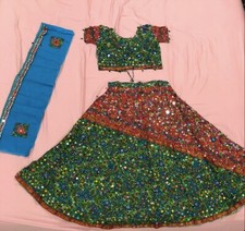 indian ethnic lehenga choli multicolor green, blue, orange