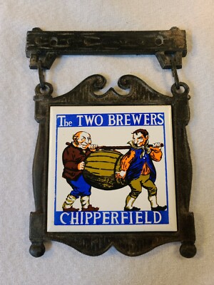 VTG Hanging Cast Metal/Tile Sign The Two Brewers Beer Chipperfield Shingle JAPAN