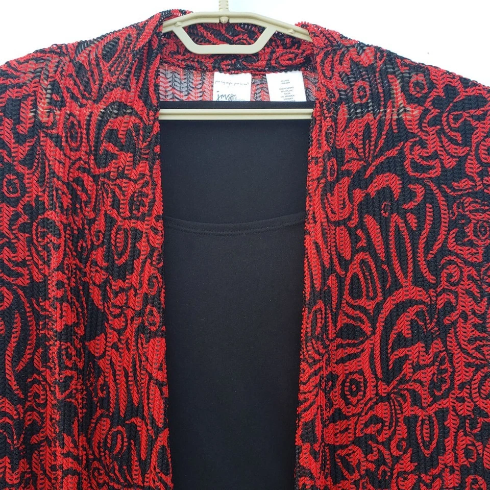JMS Just My Size Top Womens 4X Knit Cardigan Overlay Black Red Blouse - Image 3 of 4