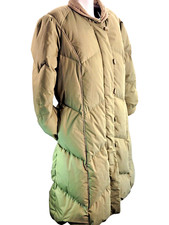 Womans Long Down Filled Green / Beige Collared Overcoat - Size L 16 Regular