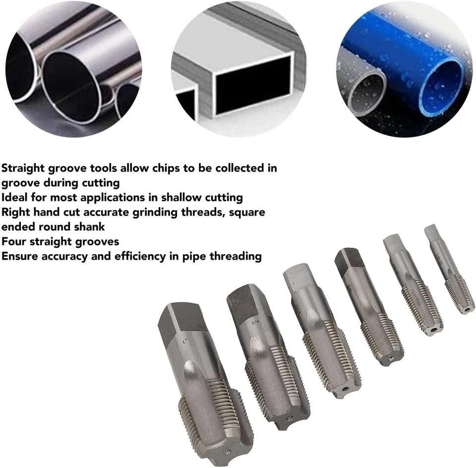 6 Pcs Tap and Die Set, 1/8 to 1 3/4 Inch High Speed Steel NPT Pipe Threader - Image 4 of 4