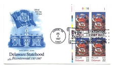 2336 Delaware Statehood Bicentennial, ArtCraft plate block FDC