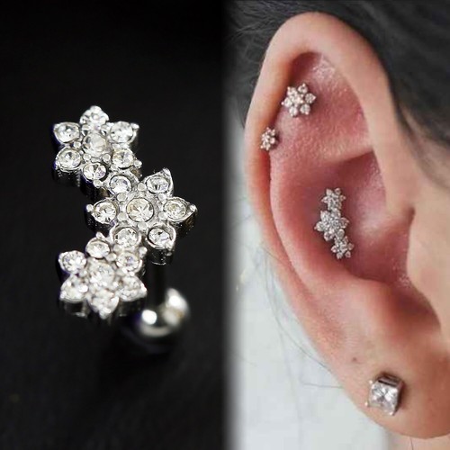 Gem Crystal Ear Cartilage Helix Ring Bar Stud Ear Cuff Climber Piercing Earring - Picture 18 of 268