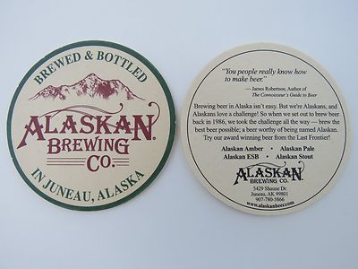 Beer Coaster ~*~ ALASKAN Brewing Co ~ Handcrafted ~ Juneau, ALASKA ~ Opened 1986