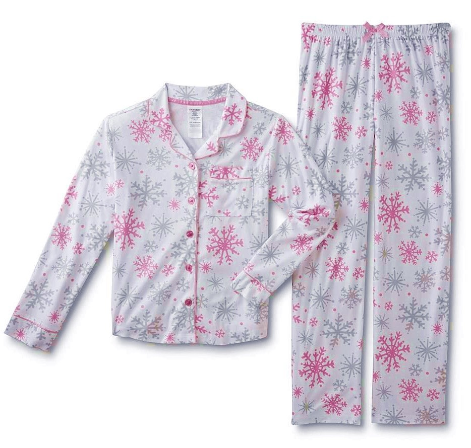 Girls Pajamas Size 78,10, Medium Pink Snowflakes Flannel Winter White