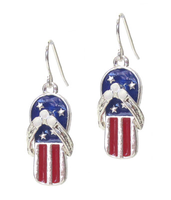 American Flag Earrings Flipflop Red White Blue USA Patriotic Dangle Hook