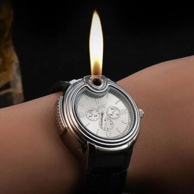 New Trendy Metal Gas Watch Lighter Men Outdoor Windproof Portable Rechargeable