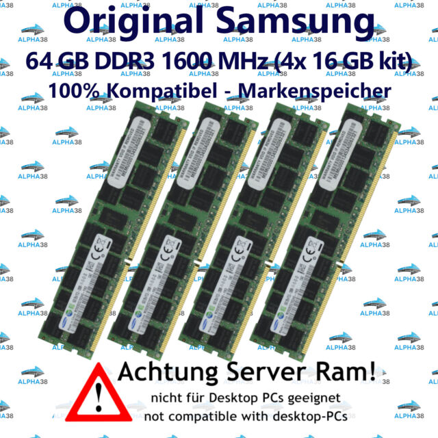 64 GB (4x 16 GB) RDIMM ECC REG DDR3-1600 HP HPE SL2500 RAM