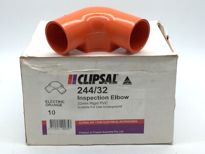 Clipsal 244/32 EO Inspection Elbow 32mm PVC for Underground Orange x10 pcs