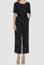  360 Vince Camuto Women's Black Ditsy Reset Tie Waist Wide-Leg Jumpsuit Size 2