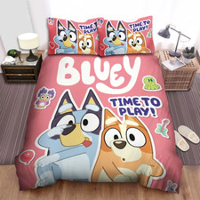 Funny Cartoon Bluey  Bingo Time To Play Full Bedding Duvet Cover Set 4pcs 