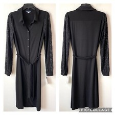 Tommy Hilfiger Lace Sleeve Jersey Knit Shirt Dress Black 10