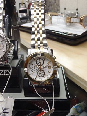 Ladies Citizen Quartz FA1044-51A Chronograph Swarovski Crystal TwoTone Watch-H11