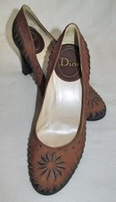 Christian Dior Vintage Brown Die Cut Out Pumps Heels Shoes Womens Size 38 US 7.5
