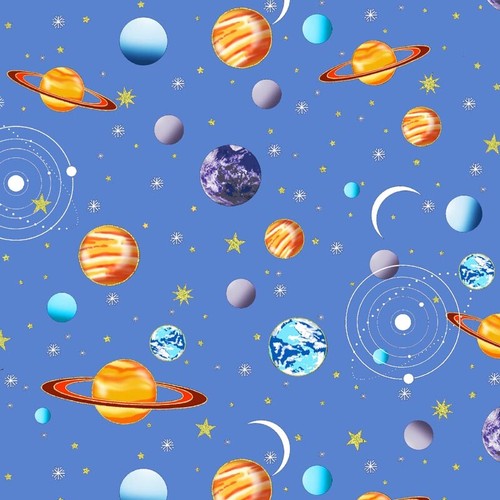 GALAXY Cotton Flannel-Planets-Schieferblau Meterware 44/45" breit