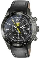 FERRARI FE-07-GUNFC Watch Scuderia Chronograph 45mm Black Dial Leather Belt Mens