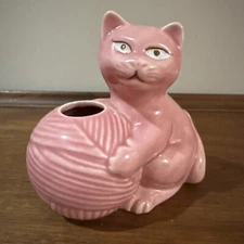 Vintage Kitty Cat String Yarn Guide or Twine Holder Pink ~5" Prestige 1980-EUC