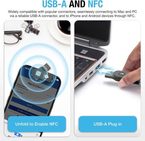 Thetis Pro-A FIDO2 Clé de Sécurité Passkey Périphérique avec USB A & NFC, TOTP/HOTP Authe - Photo 5/9