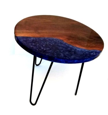 River Table Black Walnut and Metallic Blue Wave