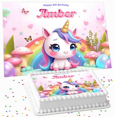 CUTE UNICORN BIRTHDAY PERSONALISED ICING EDIBLE