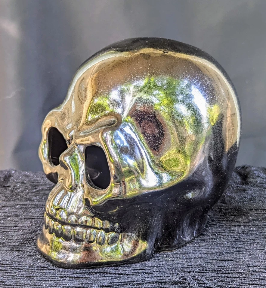 Calavera grande de cerámica esmaltada Gunmetal - Multiuso, pieza única - ¡Debes ver fotos! Foto 2 de 4