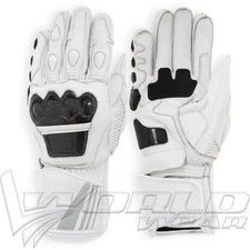 White Motorcycle Racing Leather Gloves with Carbon Knuckle Protection Reflective