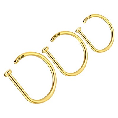 3Pcs 14K Gold Filled Tiny Nose Ring Hoop 20G DShape Nose Piercings Hoop Diame...