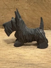Vintage Hand Carved Wooden Scottish Terrier Dog Dollhouse Miniature Figurine