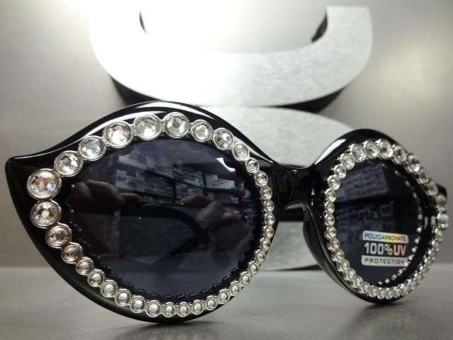 Funky Retro Unique Lip Shape SUN GLASSES Black Frame Bling Crystals Dark Lens image 5
