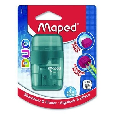 Maped Helix DUO 2-Hole Canister Pencil Sharpener & Eraser Combo, Assorted Colors