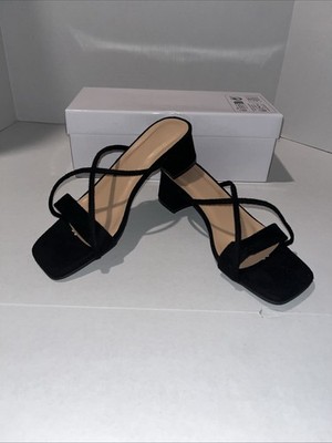 Black Strappy Square Toe Block Heel Sandals Women s Size 36 (US 5.5-6)