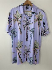 Chubbies Mens L Purple Palm Tree Performance Golf Short Sleeve Polo Shirt