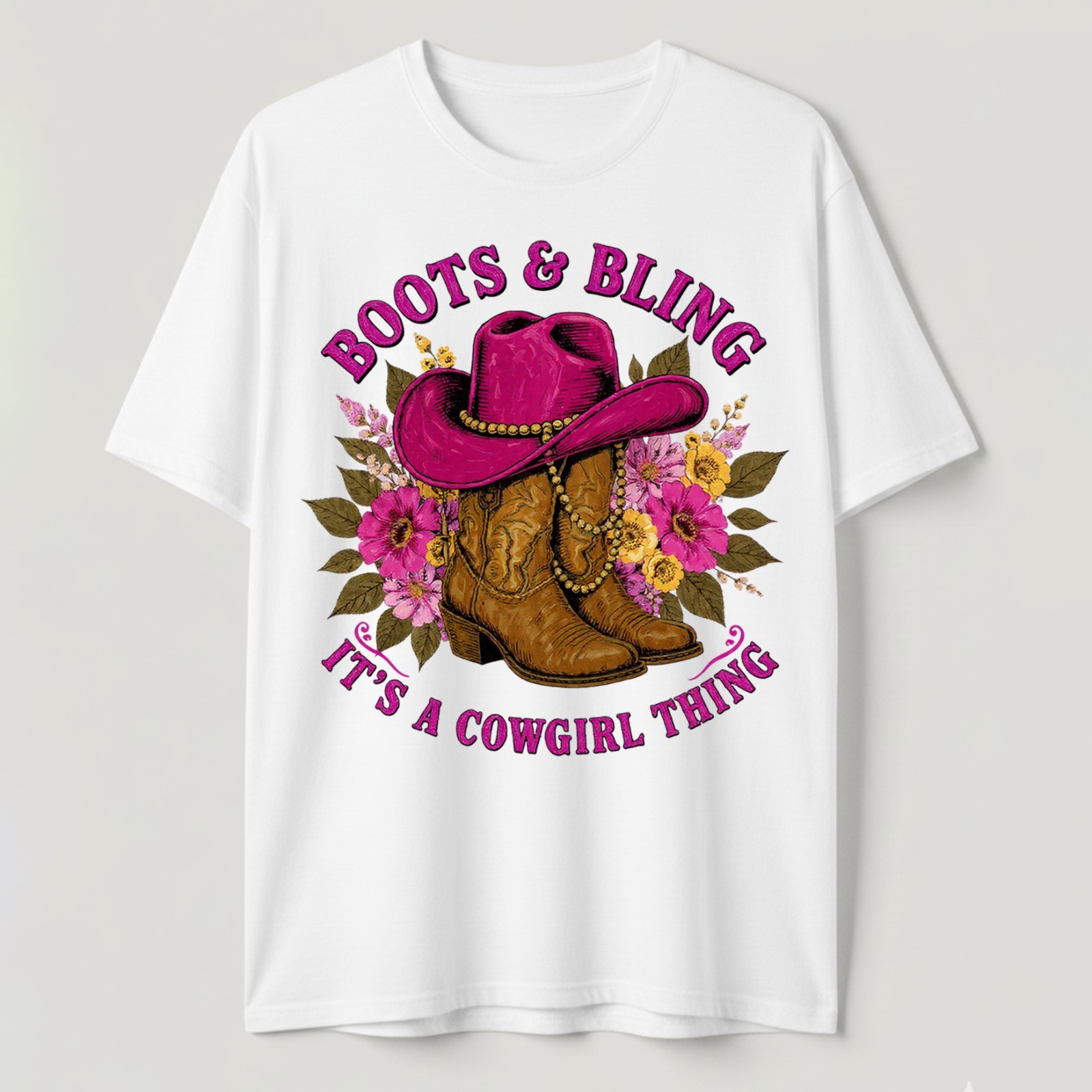 It's A Cowgirl Thing T-Shirt Boots And Bling Pink Cowboy Hat Floral Western Gift